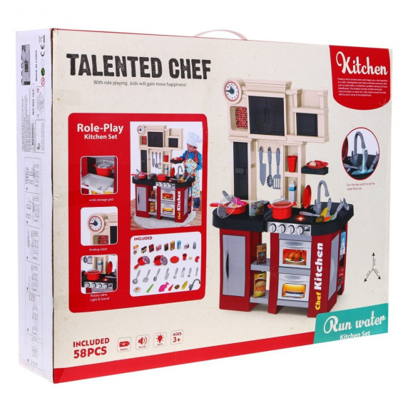 Bucătărie pentru copii cu efecte sunet și lumini, 58 piese, roșu, Talented Chef Inlea4Fun