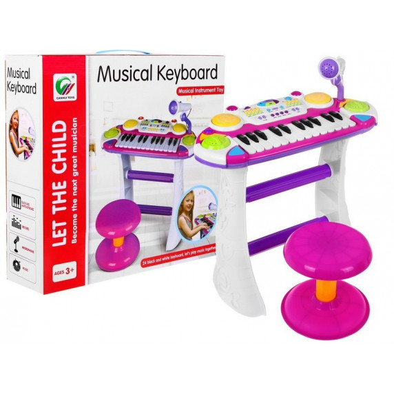 Pian electric de jucărie cu scaun - Inlea4Fun MUSICAL KEYBORD - roz