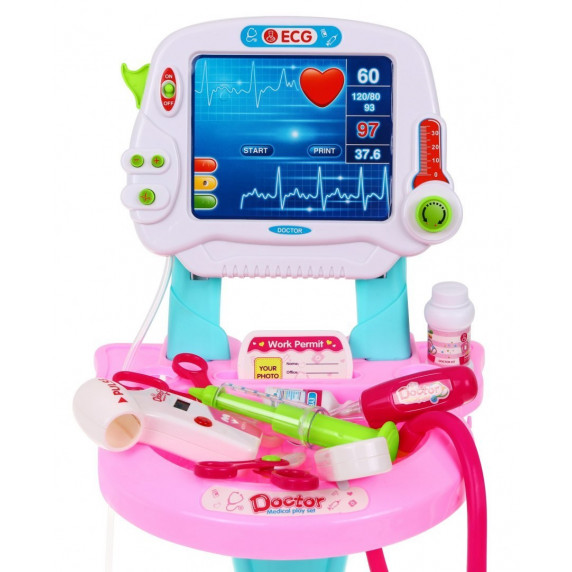 Cărucior medical pentru copii, cu acesorii Doctor EKG – pink Inlea4Fun